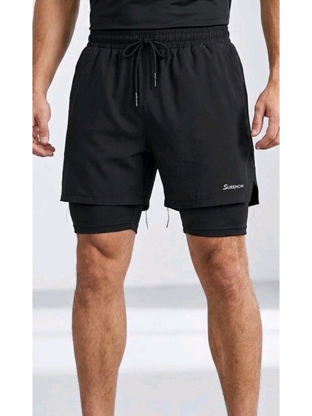 Surenow Sports Mens 2 in 1 Running Shorts Built In Liner Athletic Gym Size M